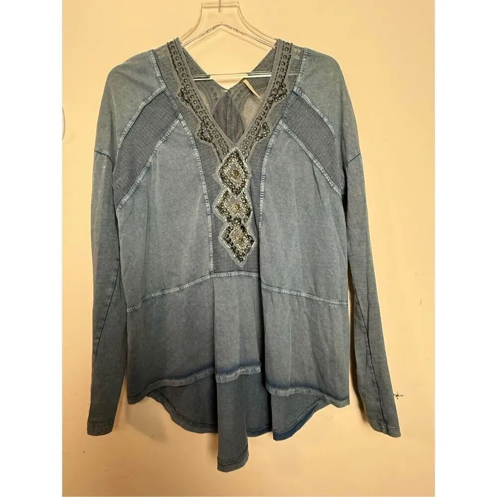 Free People Focus On The Center Top Beaded Tunic Oversized XS Festival Boho